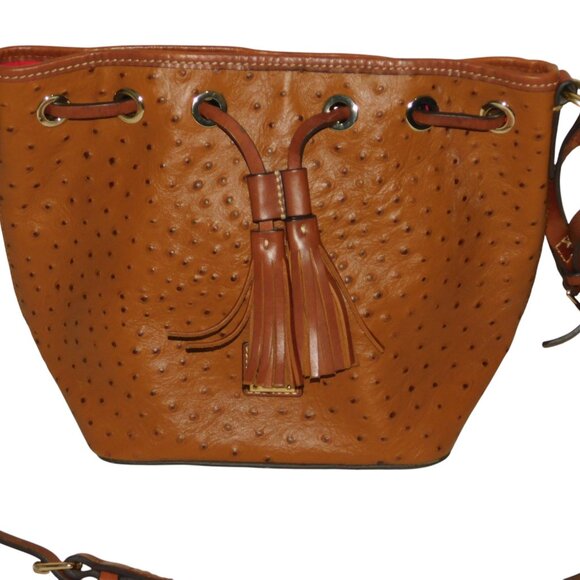 Dooney & Bourke Brown Ostrich Serena Crossbody Shoulder Bag & Purse Clutch - Picture 2 of 13